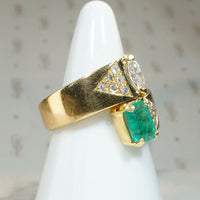 Marquise Diamond & Emerald 18k Gold Bypass Ring