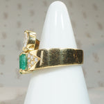 Marquise Diamond & Emerald 18k Gold Bypass Ring