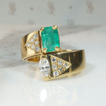 Marquise Diamond & Emerald 18k Gold Bypass Ring