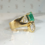 Marquise Diamond & Emerald 18k Gold Bypass Ring