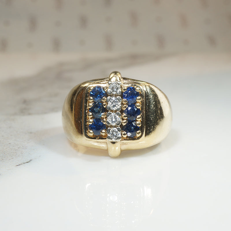 Sapphire & Diamond Modernist Ring by Dankner & Sons