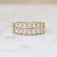 Deluxe Double Row Princess Cut Diamond & 18k Gold Band