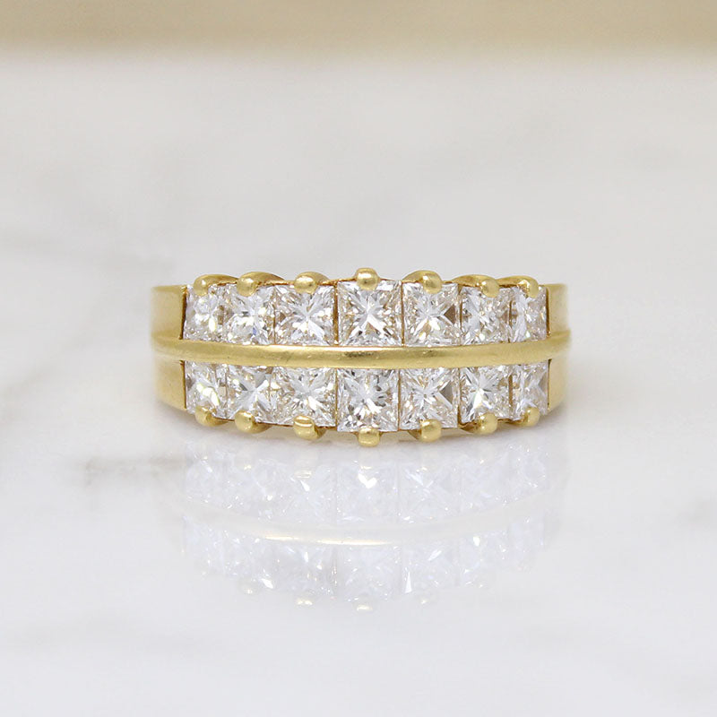 Deluxe Double Row Princess Cut Diamond & 18k Gold Band