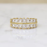 Deluxe Double Row Princess Cut Diamond & 18k Gold Band