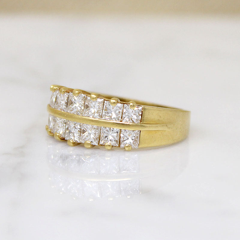 Deluxe Double Row Princess Cut Diamond & 18k Gold Band