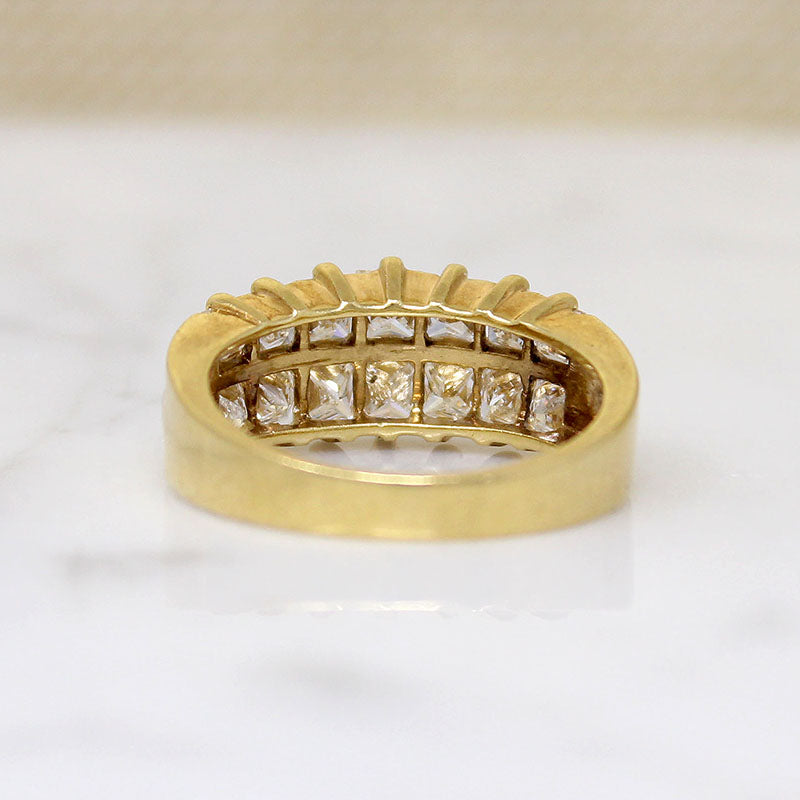 Deluxe Double Row Princess Cut Diamond & 18k Gold Band