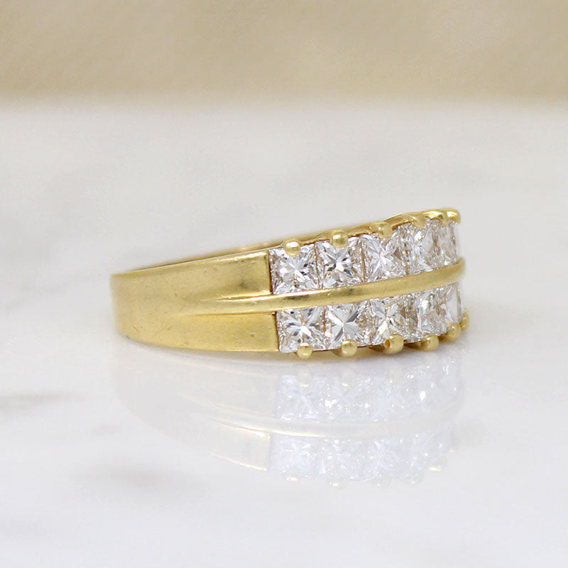 Deluxe Double Row Princess Cut Diamond & 18k Gold Band