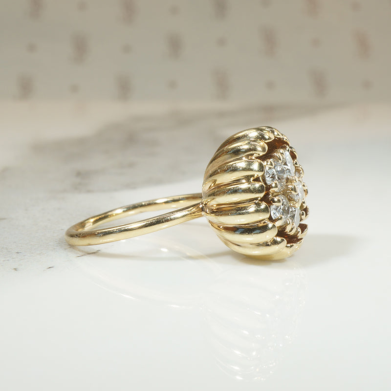 Modernist Diamond Cluster in Lotus Pod Ring