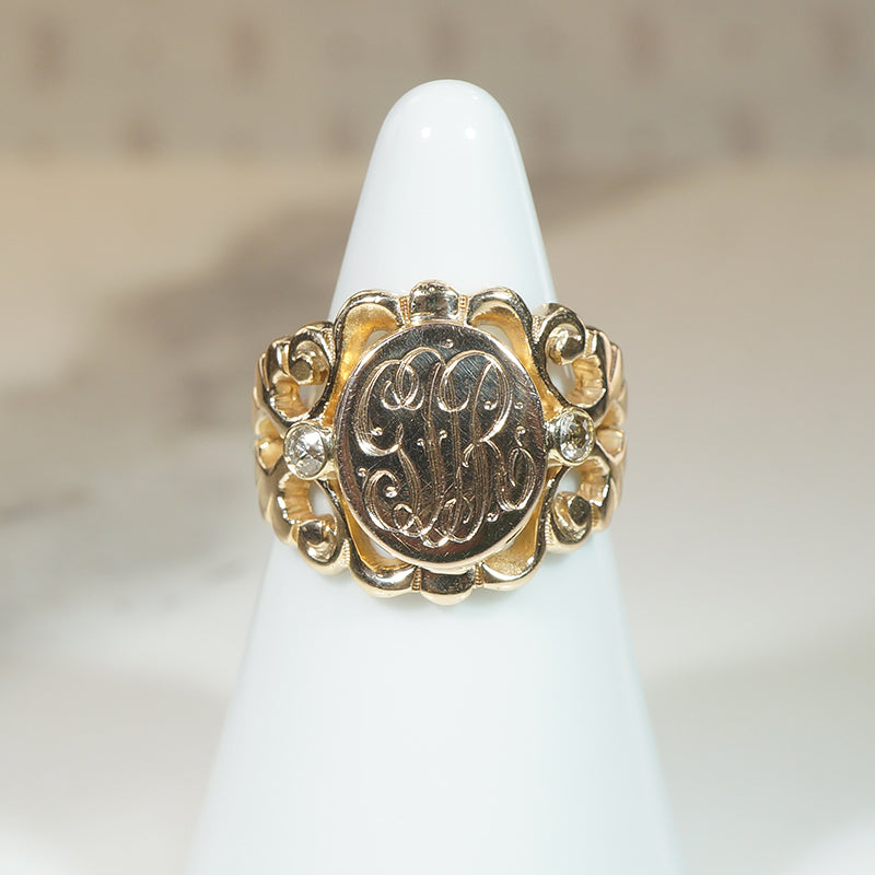Elaborate Old Mine Cut Diamond-Set Edwardian Signet Ring