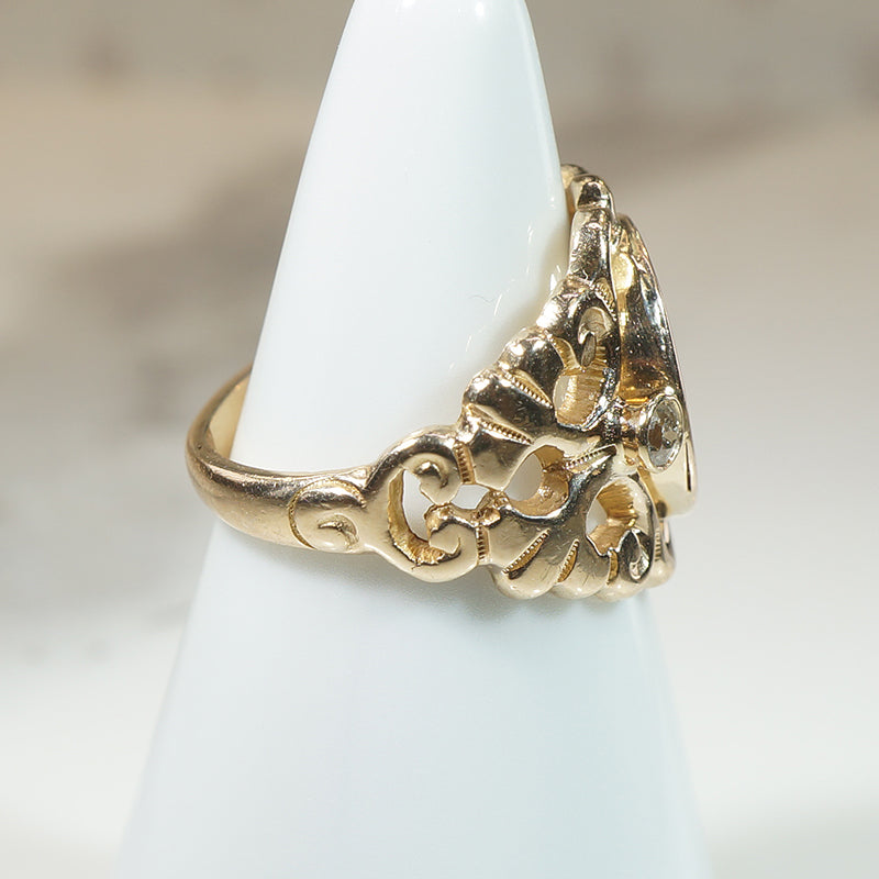 Elaborate Old Mine Cut Diamond-Set Edwardian Signet Ring