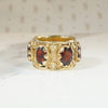 Ornate Garnet-Studded Wide Gold Band