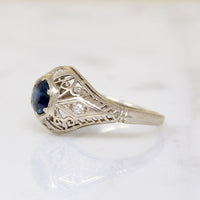Sapphire & Diamonds in White Gold Filigree Engagement Ring