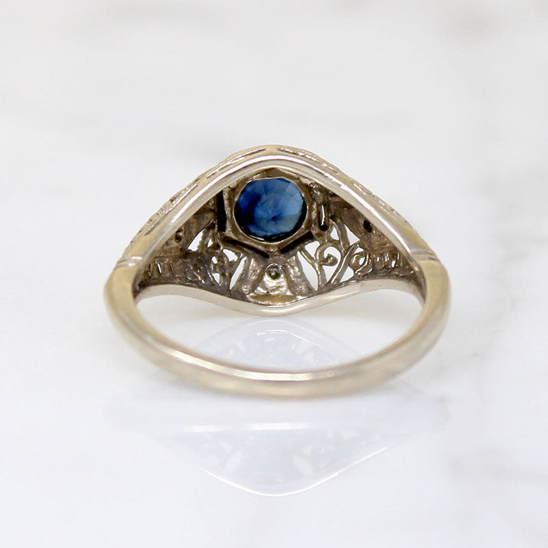Sapphire & Diamonds in White Gold Filigree Engagement Ring