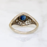 Sapphire & Diamonds in White Gold Filigree Engagement Ring