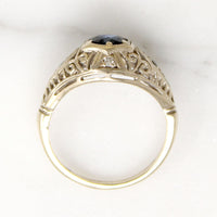 Sapphire & Diamonds in White Gold Filigree Engagement Ring