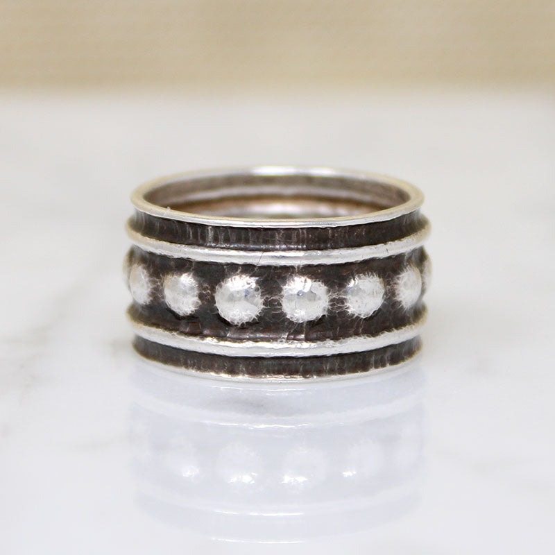 Handmade Wide Sterling Silver Beaded Band