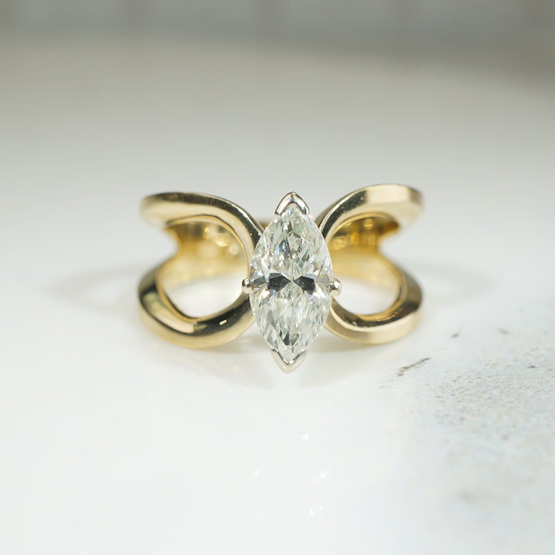 Superb 1.03ct Marquise Cut Diamond in Gold Butterfly Ring