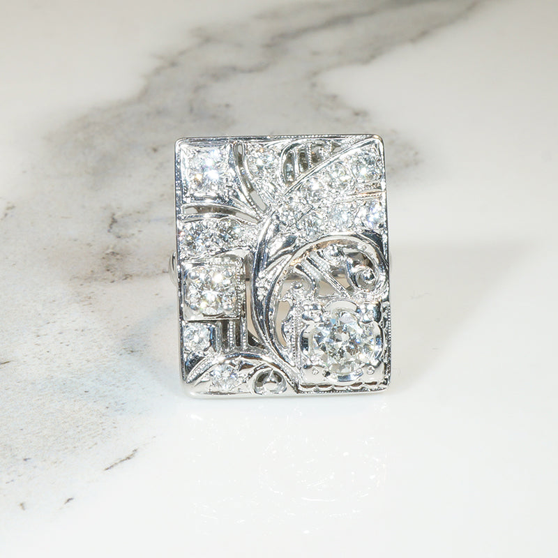 Striking Art Deco Diamond "Gothic" Panel Ring