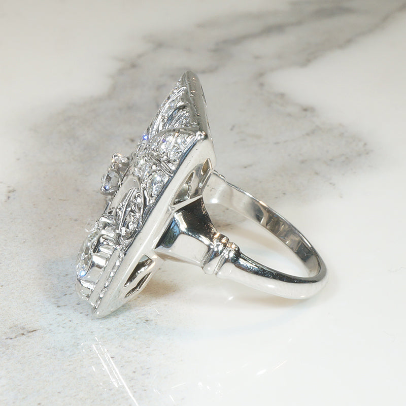 Striking Art Deco Diamond "Gothic" Panel Ring