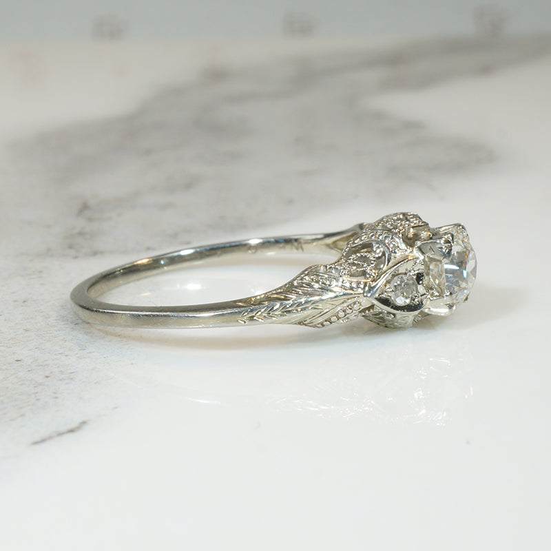 Hearts & Filigree Old European Cut Diamond Engagement Ring