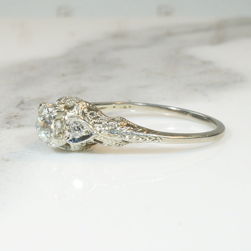 Hearts & Filigree Old European Cut Diamond Engagement Ring