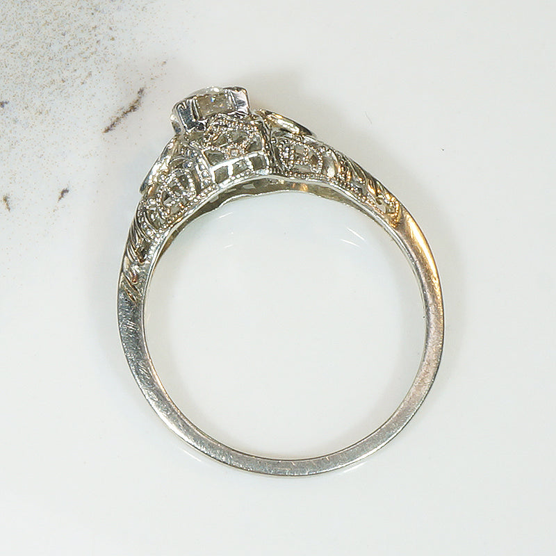 Hearts & Filigree Old European Cut Diamond Engagement Ring