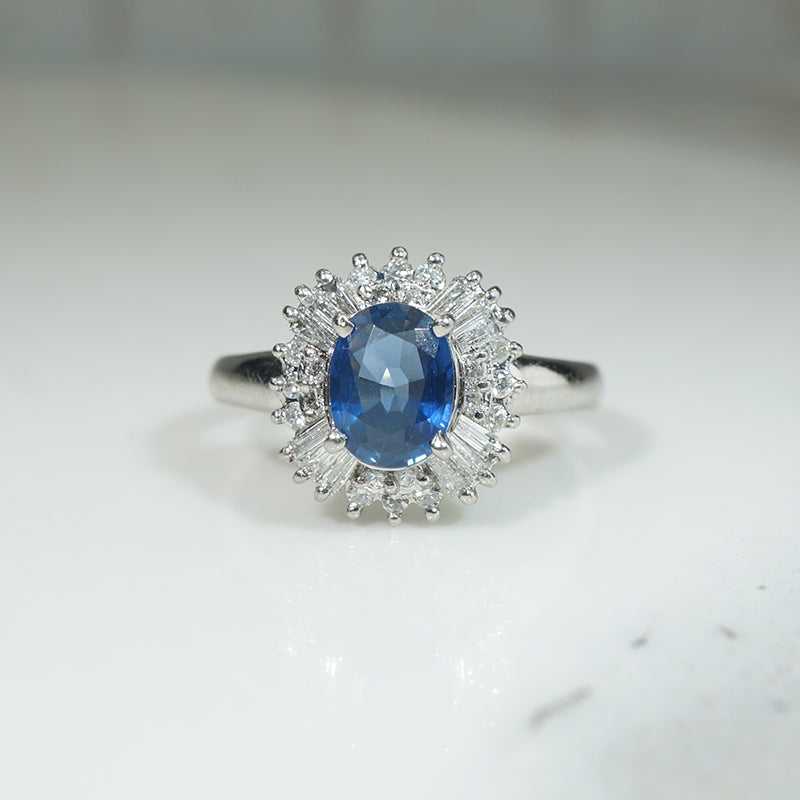 Oval-Cut Sapphire & Diamonds in Platinum Ballerina Ring