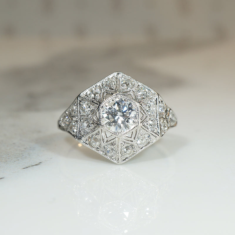 Exquisite Hexagonal Diamond-Set Platinum Ring