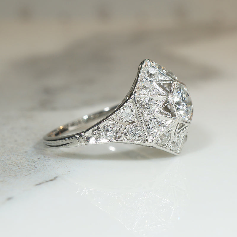 Exquisite Hexagonal Diamond-Set Platinum Ring