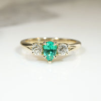 Pear-Cut Emerald & Old Mine Diamond Trilogy Ring