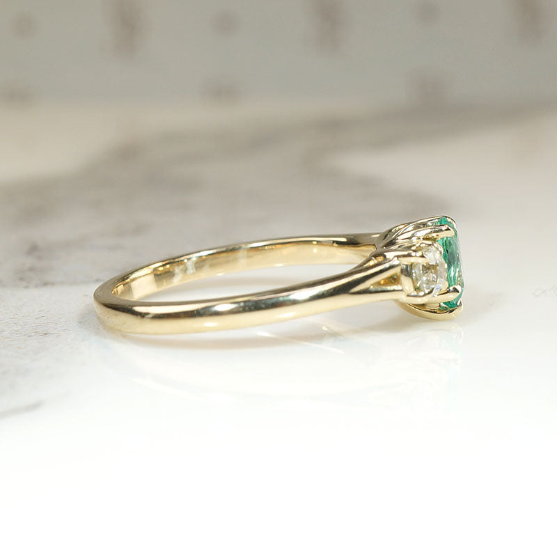 Pear-Cut Emerald & Old Mine Diamond Trilogy Ring