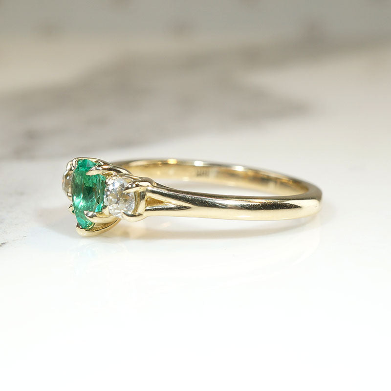 Pear-Cut Emerald & Old Mine Diamond Trilogy Ring