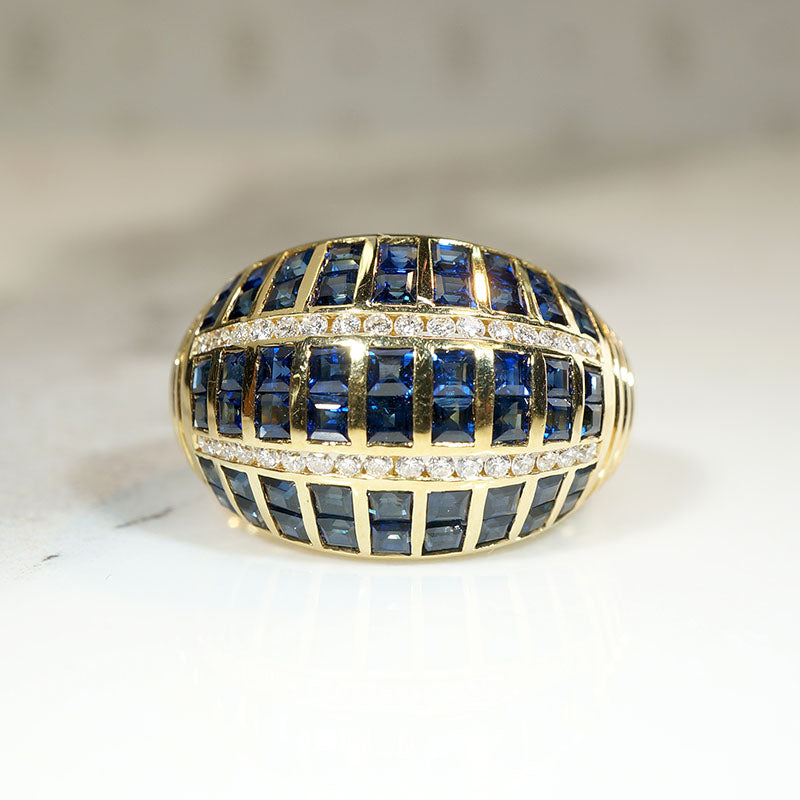 Sapphire & Diamond Encrusted 18k Bombé Ring 