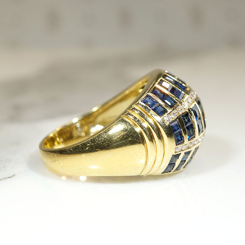 Sapphire & Diamond Encrusted 18k Bombé Ring 