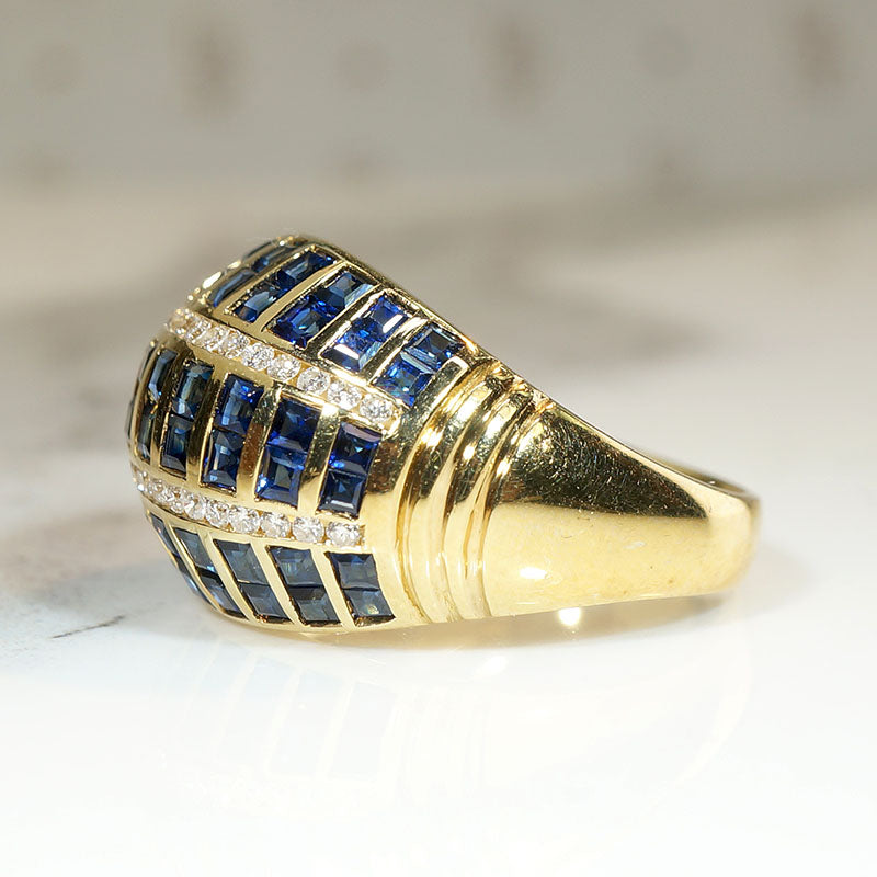 Sapphire & Diamond Encrusted 18k Bombé Ring 