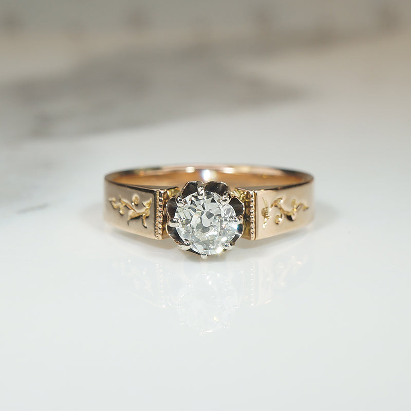 Victorian Old Mine Cut Diamond Solitaire Belcher Ring