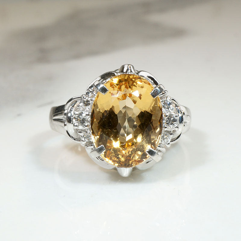 Glorious Golden Topaz Cocktail Ring with Diamonds