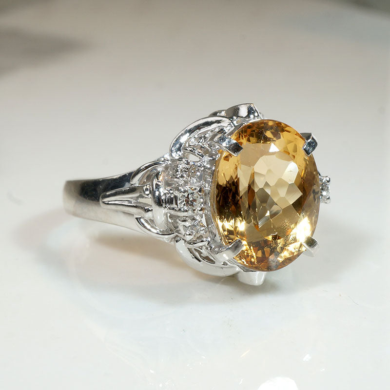 Glorious Golden Topaz Cocktail Ring with Diamonds