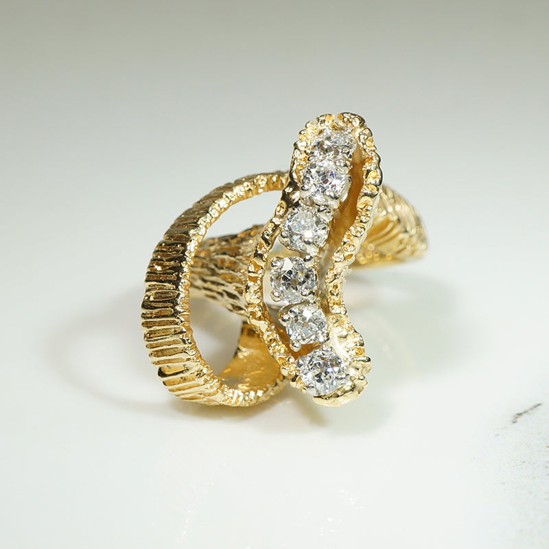 Amazing Mod 70s Gold and OEC Diamond Ring