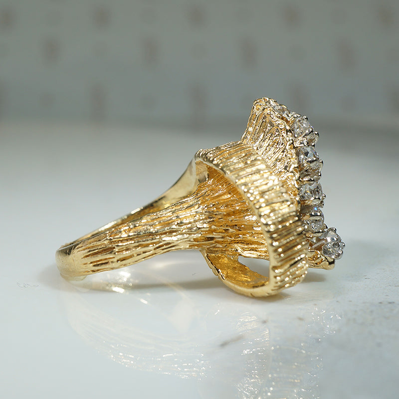 Amazing Mod 70s Gold and OEC Diamond Ring