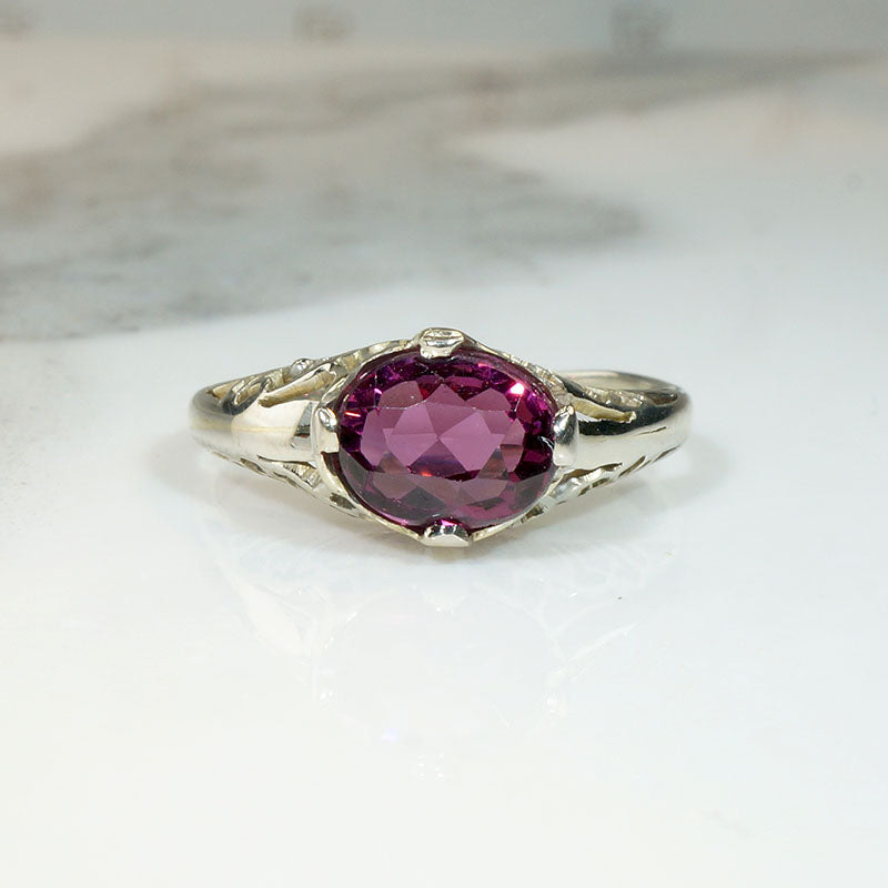 Decadent Purple Garnet in Filigreed Solitaire Ring