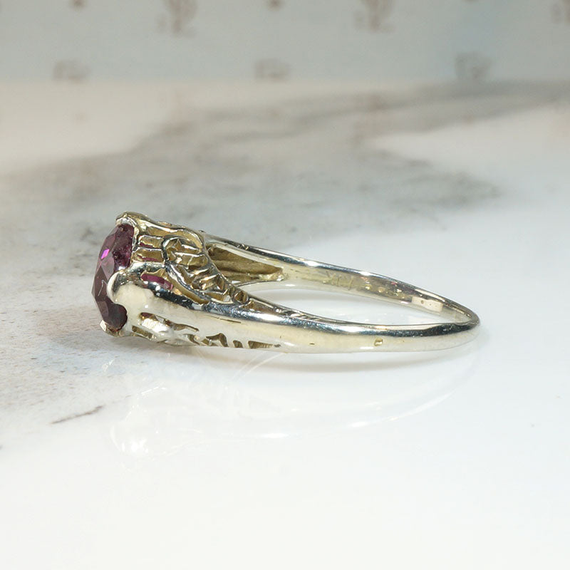Decadent Purple Garnet in Filigreed Solitaire Ring
