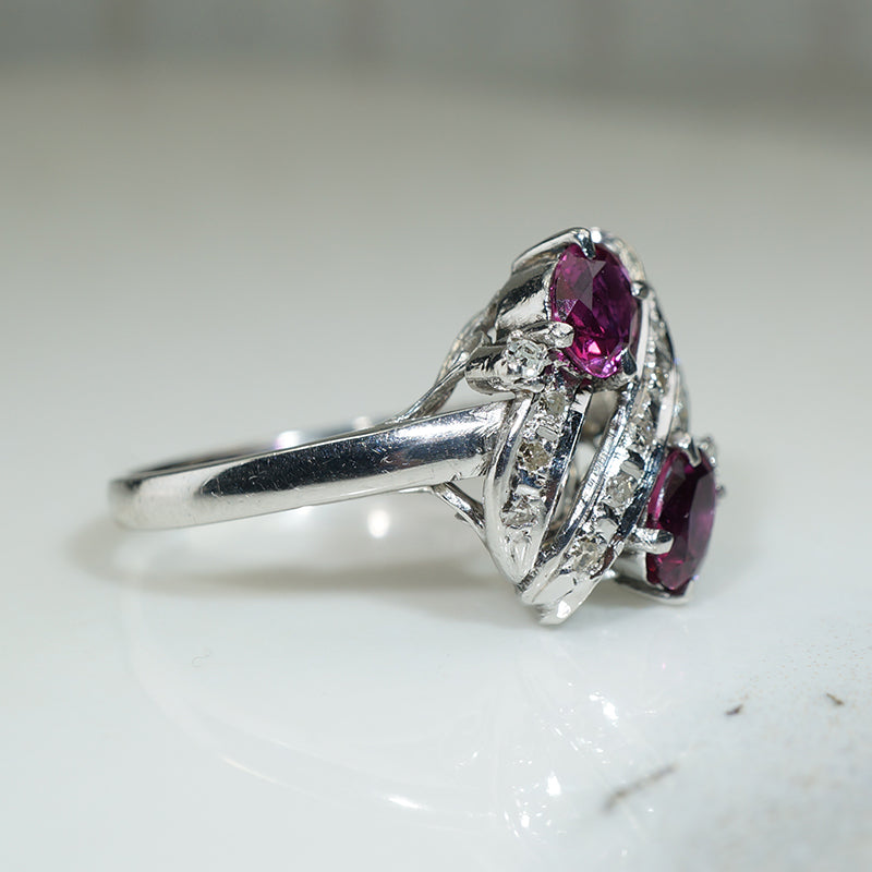 1950s Red Spinel and Diamond Ring