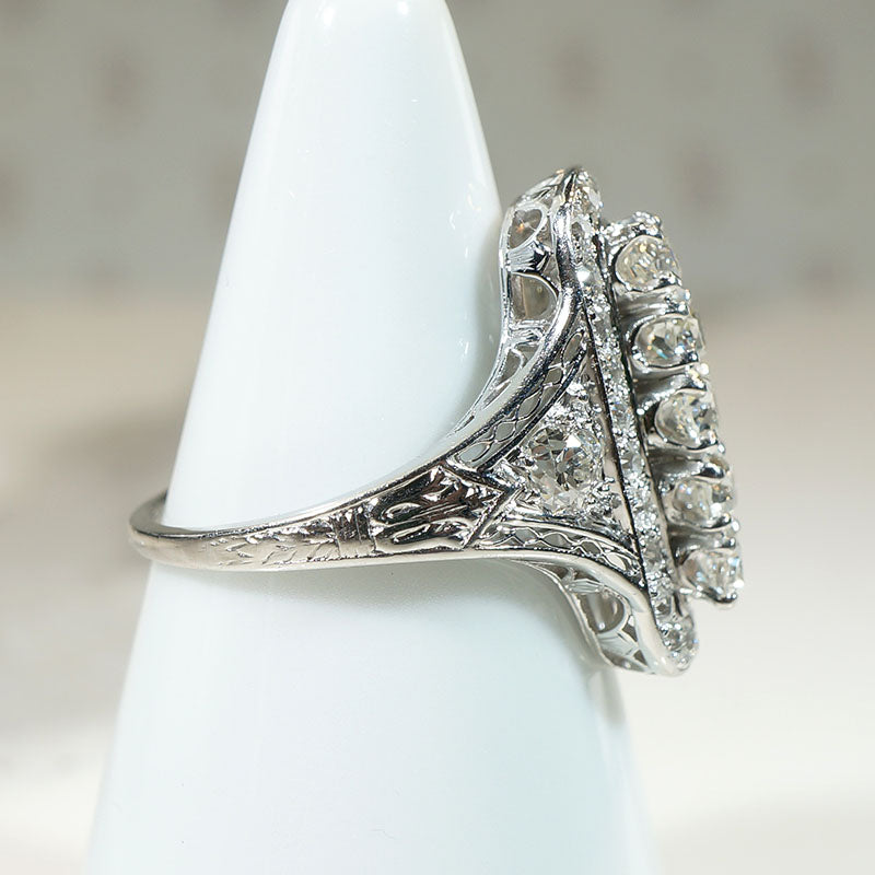 Dazzling Old Mine & European Cut Diamond Panel Ring