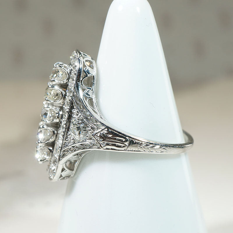 Dazzling Old Mine & European Cut Diamond Panel Ring