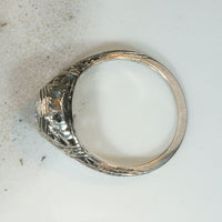 Flower Trellis Motif Deco Diamond Solitaire Ring
