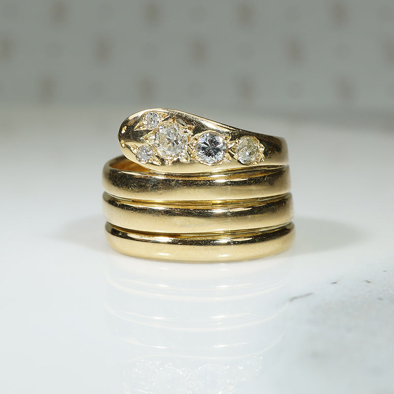 Sinuous Coiled Diamond Set Serpent Ring