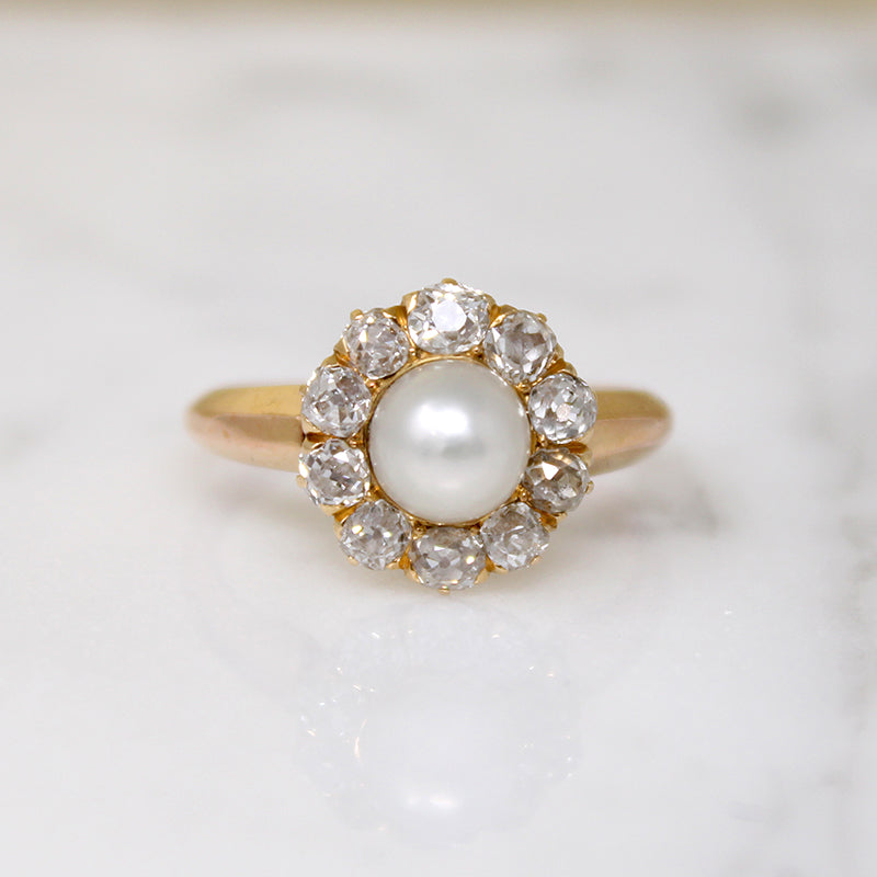 Perfectly Proportioned Pearl & Old Cut Diamond Ring