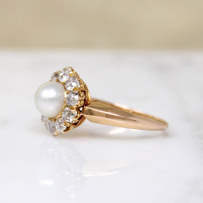 Perfectly Proportioned Pearl & Old Cut Diamond Ring