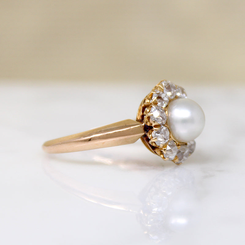 Perfectly Proportioned Pearl & Old Cut Diamond Ring